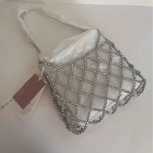 Da Veamor White & Silver Mesh Rhinestone Women’s Evening Party Shoulder Bag